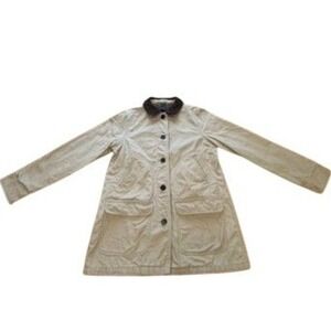 Lands End Womens Khaki Tan Cotton Canvas Plaid Lined Barn Coat Jacket S 6-8
